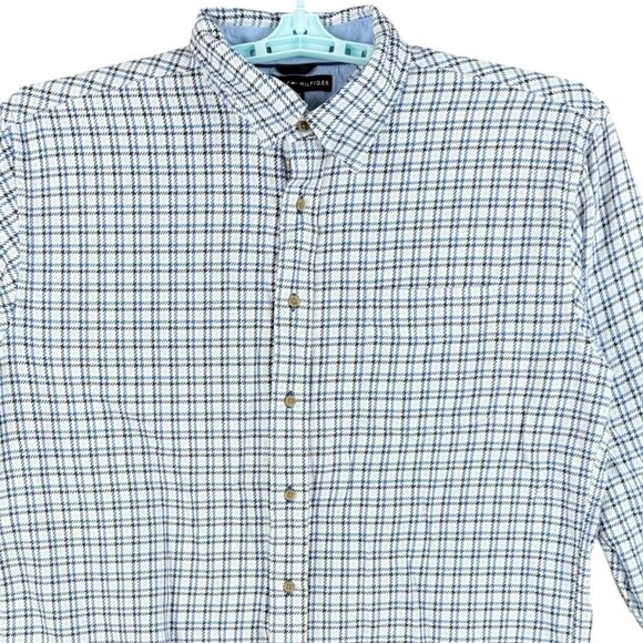 Tommy Hilfiger Men's Long Sleeve Buttons Plaid Blue Shirt Size XXL 80's Two Ply - Picture 3 of 8